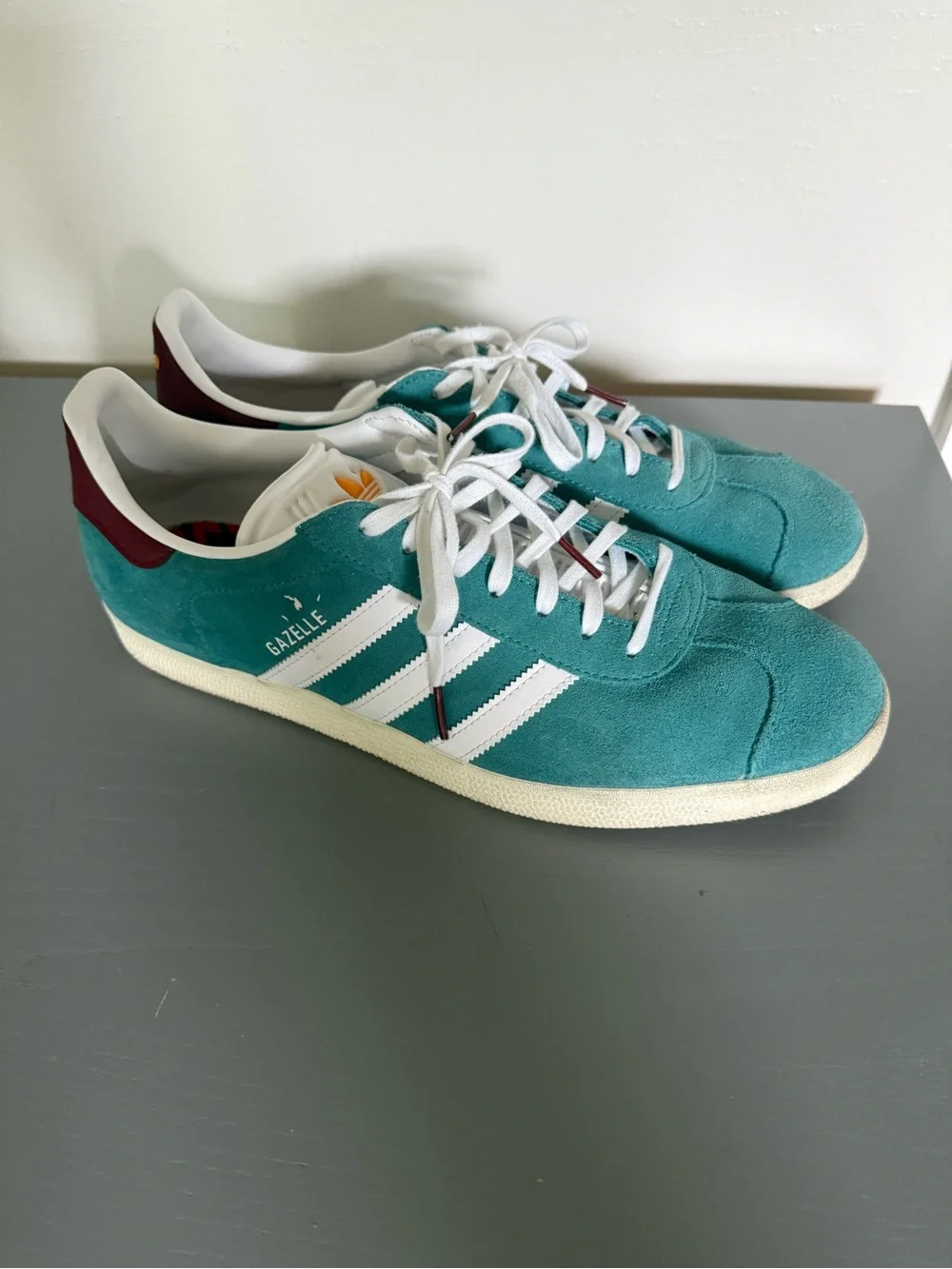 adidas Teal Suede Gazelle Sneakers with White Stripes